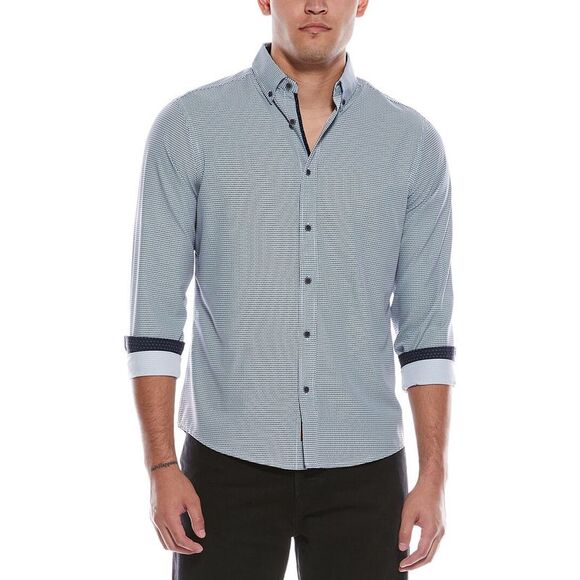 Report Collection Mens  Print Sport Shirt, White - Picture 1 of 3